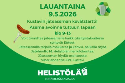 LA 9.5.2026 klo 9-13 Kustavin jäteaseman kevätstartti
